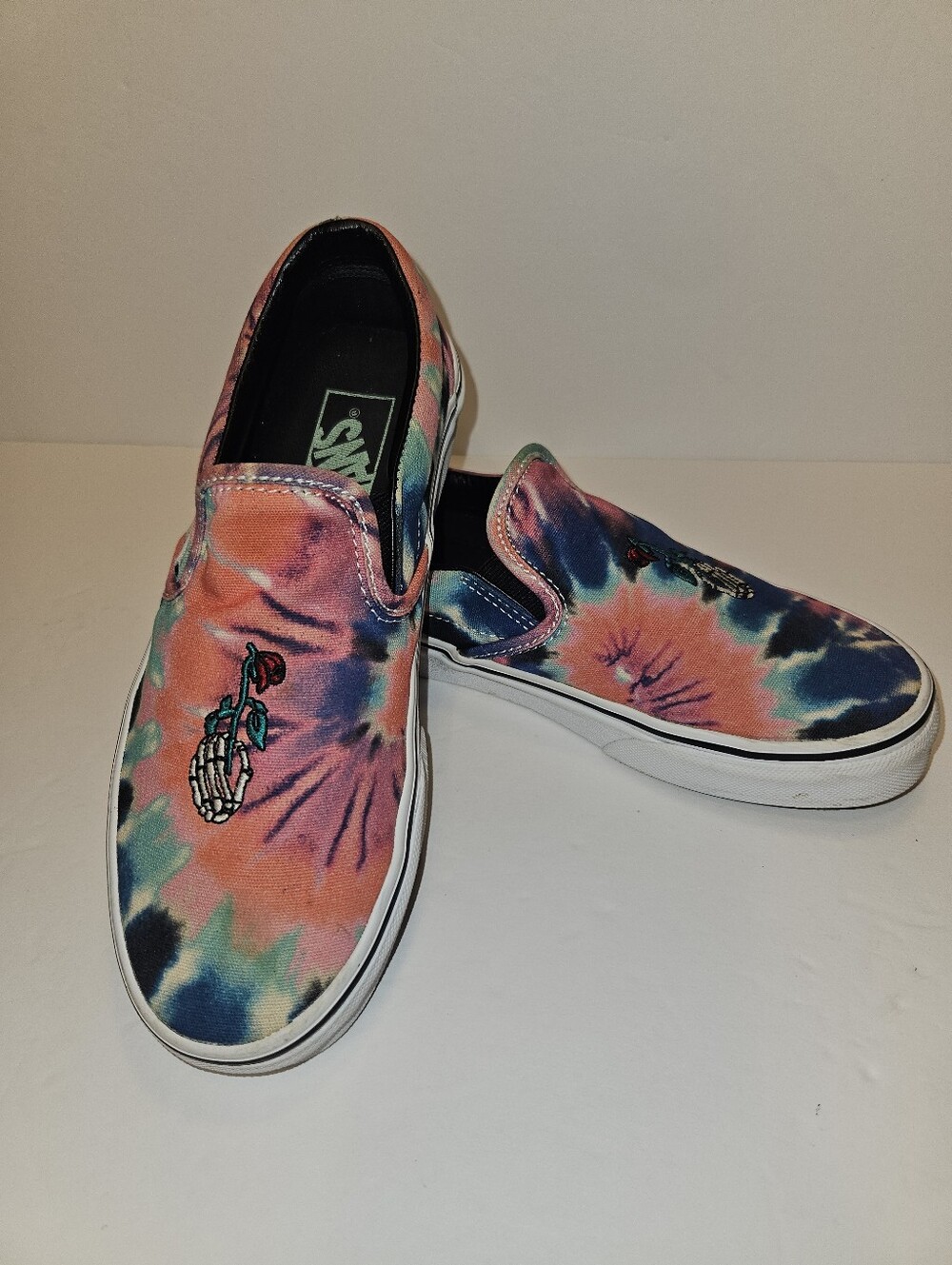 Vans Sneaker Tie Dye Grateful Dead Classic Slip On Skeleton Hand Rose Women Sz 6